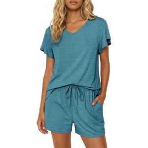 image:imageEkouaer Pajamas Set Women Casual Ruffle Sleeves Soft Comfy Loungewear Set with PocketsBlue Green