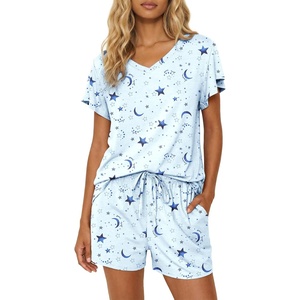 image:imageEkouaer Pajamas Set Women Casual Ruffle Sleeves Soft Comfy Loungewear Set with PocketsBlue Stars