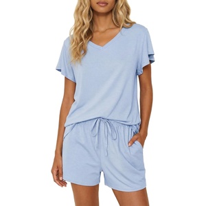 image:imageEkouaer Pajamas Set Women Casual Ruffle Sleeves Soft Comfy Loungewear Set with PocketsClear Blue