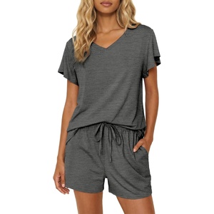 image:imageEkouaer Pajamas Set Women Casual Ruffle Sleeves Soft Comfy Loungewear Set with PocketsDeep Gray