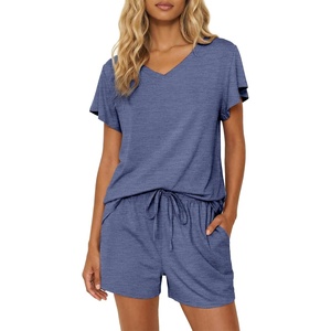image:imageEkouaer Pajamas Set Women Casual Ruffle Sleeves Soft Comfy Loungewear Set with PocketsNavy Blue