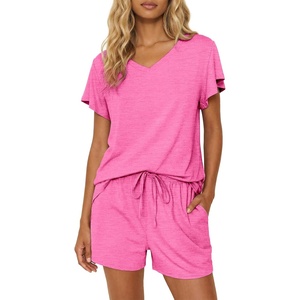 image:imageEkouaer Pajamas Set Women Casual Ruffle Sleeves Soft Comfy Loungewear Set with PocketsRose Pink