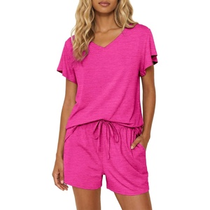 image:imageEkouaer Pajamas Set Women Casual Ruffle Sleeves Soft Comfy Loungewear Set with PocketsRose Red