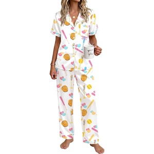 image:imageEkouaer Womens Silky Satin Pajamas Set Short Sleeve Button Down Sleepwear 2 Piece Lounge Set Pj SetBaseball