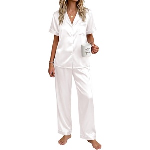 image:imageEkouaer Womens Silky Satin Pajamas Set Short Sleeve Button Down Sleepwear 2 Piece Lounge Set Pj SetWhite