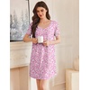 image:imageEkouaer Cotton Nightgowns for Women Short Sleeve Sleep Shirts TShirt Dress V Neck Nightshirt S3XLPnik Ploral