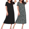 image:imageEkouaer 2 Pack Long Nightgowns for Women Short Sleeve Crew Neck Soft House Dress Loungewear Nightshirt with Pockets S3XLBlackBlue Floral