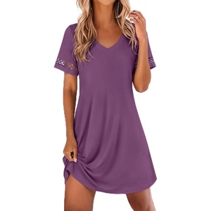image:imageEkouaer Cotton Nightgowns for Women Short Sleeve Sleep Shirts TShirt Dress V Neck Nightshirt S3XLPurple