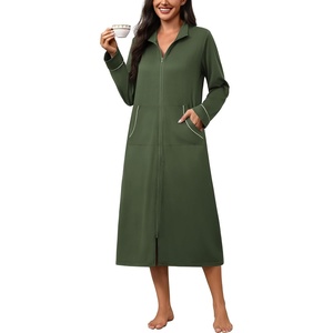 image:imageEkouaer Zipper Robes for Women Long Sleeve Lightweight House Coats with Pockets Zip Up Bathrobe Loungewear S3XLArmy Green