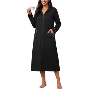 image:imageEkouaer Zipper Robes for Women Long Sleeve Lightweight House Coats with Pockets Zip Up Bathrobe Loungewear S3XLBlack