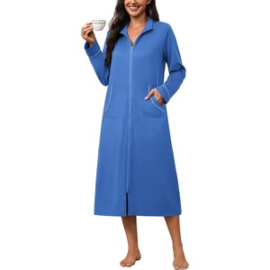 image:imageEkouaer Zipper Robes for Women Long Sleeve Lightweight House Coats with Pockets Zip Up Bathrobe Loungewear S3XLBlue
