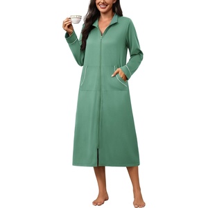 image:imageEkouaer Zipper Robes for Women Long Sleeve Lightweight House Coats with Pockets Zip Up Bathrobe Loungewear S3XLGreen