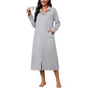 image:imageEkouaer Zipper Robes for Women Long Sleeve Lightweight House Coats with Pockets Zip Up Bathrobe Loungewear S3XLLight Gray