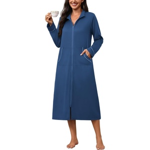 image:imageEkouaer Zipper Robes for Women Long Sleeve Lightweight House Coats with Pockets Zip Up Bathrobe Loungewear S3XLNavy
