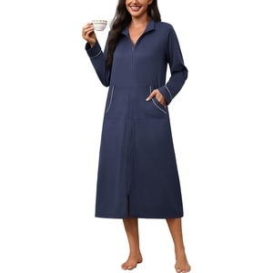 image:imageEkouaer Zipper Robes for Women Long Sleeve Lightweight House Coats with Pockets Zip Up Bathrobe Loungewear S3XLNavy Blue