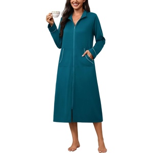 image:imageEkouaer Zipper Robes for Women Long Sleeve Lightweight House Coats with Pockets Zip Up Bathrobe Loungewear S3XLTeal