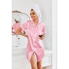 image:imageEkouaer Womens Satin Nightshirt Button Down Sleepshirt Silk Short Sleeve Nightgown Boyfriend Notch Collar SleepwearPink Stripe