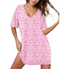 image:imageEkouaer Nightgowns for Women Bamboo Viscose Sleepshirt Short sleeve Nightshirt V Neck T shirt Night gown Boyfriend SleepwearFloral Pink