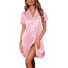 image:imageEkouaer Womens Satin Nightshirt Button Down Sleepshirt Silk Short Sleeve Nightgown Boyfriend Notch Collar SleepwearPink Stripe