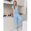 image:imageEkouaer Pajamas for Women Set Short Sleeve Lounge Set Jogger Pants Pjs Soft Sleepwear with Pockets SXXLLight Blue