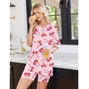 image:imageEkouaer Womens Pajamas 2 Piece Lounge Set Casual Oversized Short Sleeve Tops Biker Shorts Set Comfy Pjs Outfits SXXLBow Knot Pink Red