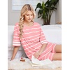 image:imageEkouaer Womens Pajamas 2 Piece Lounge Set Casual Oversized Short Sleeve Tops Biker Shorts Set Comfy Pjs Outfits SXXLPink Striped
