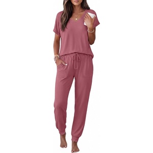 image:imageEkouaer Pajamas for Women Set Short Sleeve Lounge Set Jogger Pants Pjs Soft Sleepwear with Pockets SXXLGrey Purple Red