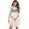 image:imageEkouaer Womens Bikini Shirt Cover Up Short Sleeve Cute Bikini Print CoverUp Baggy T Shirt Dress Fun WearFloral Tropical Blue
