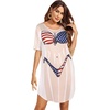 image:imageEkouaer Womens Bikini Shirt Cover Up Short Sleeve Cute Bikini Print CoverUp Baggy T Shirt Dress Fun WearUsa Flag 2