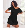 image:imageEkouaer Cotton Nightgowns for Women 3 Pack Sleepshirts Short Sleeve Night Shirt Tshirt Night Gown Print Sleepwear DressBlakLight BlueLight Pink