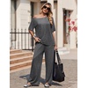 image:imageEkouaer Lounge Sets for Women Off ShoulderRight Short Sleeve Tops and Long Pants 2 Piece Set Summer Soft Matching OutfitDark Gray