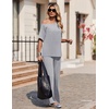 image:imageEkouaer Lounge Sets for Women Off ShoulderRight Short Sleeve Tops and Long Pants 2 Piece Set Summer Soft Matching OutfitLight Gray