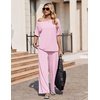 image:imageEkouaer Lounge Sets for Women Off ShoulderRight Short Sleeve Tops and Long Pants 2 Piece Set Summer Soft Matching OutfitPink
