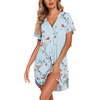 image:imageEkouaer Nightgowns for Women Button Down Night Gowns Short Sleeve Sleep Shirt V Neck Nightshirt Soft Sleepwear Pajams DressBlue Floral