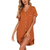 image:imageEkouaer Nightgowns for Women Button Down Night Gowns Short Sleeve Sleep Shirt V Neck Nightshirt Soft Sleepwear Pajams DressCamel