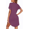 image:imageEkouaer Nightgowns for Women Button Down Night Gowns Short Sleeve Sleep Shirt V Neck Nightshirt Soft Sleepwear Pajams DressDeep Purple