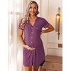 image:imageEkouaer Nightgowns for Women Button Down Night Gowns Short Sleeve Sleep Shirt V Neck Nightshirt Soft Sleepwear Pajams DressDeep Purple