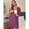 image:imageEkouaer Nightgowns for Women Button Down Night Gowns Short Sleeve Sleep Shirt V Neck Nightshirt Soft Sleepwear Pajams DressDeep Purple