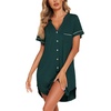 image:imageEkouaer Nightgowns for Women Button Down Night Gowns Short Sleeve Sleep Shirt V Neck Nightshirt Soft Sleepwear Pajams DressLake Green