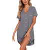 image:imageEkouaer Nightgowns for Women Button Down Night Gowns Short Sleeve Sleep Shirt V Neck Nightshirt Soft Sleepwear Pajams DressMight Grey