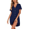 image:imageEkouaer Nightgowns for Women Button Down Night Gowns Short Sleeve Sleep Shirt V Neck Nightshirt Soft Sleepwear Pajams DressNavy Blue With Rose Edging