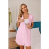image:imageEkouaer Nightgowns for Women Button Down Night Gowns Short Sleeve Sleep Shirt V Neck Nightshirt Soft Sleepwear Pajams DressPink Stripe