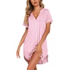image:imageEkouaer Nightgowns for Women Button Down Night Gowns Short Sleeve Sleep Shirt V Neck Nightshirt Soft Sleepwear Pajams DressPink Stripe