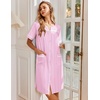image:imageEkouaer Nightgowns for Women House Dress with Pockets Snap Front House Coat Short Sleeve Duster Moo Moos Sleepwear S3XLPink Striped
