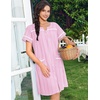 image:imageEkouaer Nightgowns for Women House Dress with Pockets Snap Front House Coat Short Sleeve Duster Moo Moos Sleepwear S3XLPink Striped