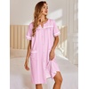 image:imageEkouaer Nightgowns for Women House Dress with Pockets Snap Front House Coat Short Sleeve Duster Moo Moos Sleepwear S3XLPink Striped