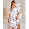 image:imageEkouaer Nightgowns for Women House Dress with Pockets Snap Front House Coat Short Sleeve Duster Moo Moos Sleepwear S3XLWhite Purple Florals