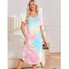 image:imageEkouaer Nightgowns for Women Long Night Gown Pleated Moo Moos Short Sleeve House Dress Plus Size Lounge Dress S5XLPink Tiedye