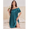 image:imageEkouaer Satin Nightgowns for Women 2 Pack Silk Nightgown Pleated Loose Night Shirts Short Sleeve Sleep ShirtsBlue GreenPurple