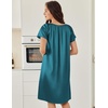 image:imageEkouaer Satin Nightgowns for Women 2 Pack Silk Nightgown Pleated Loose Night Shirts Short Sleeve Sleep ShirtsBlue GreenPurple